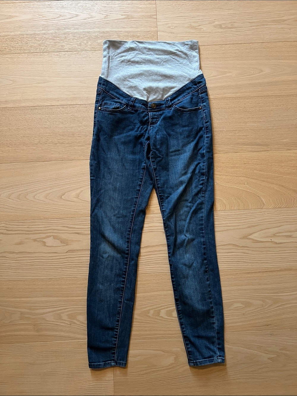Thyme Maternity Dark Blue Jeggings with Light Gray Panel